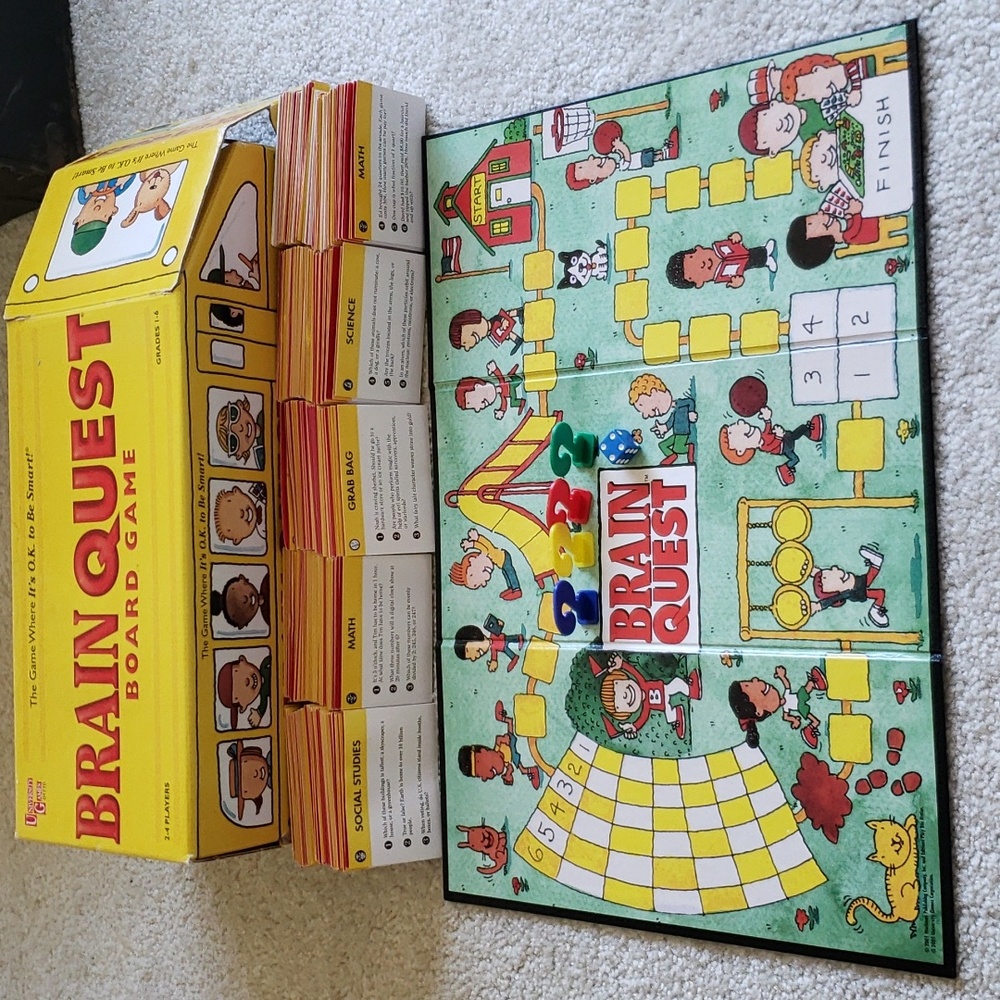Brain Quest board game in cute bus storage box. Rare find. Grades 1 - 6
